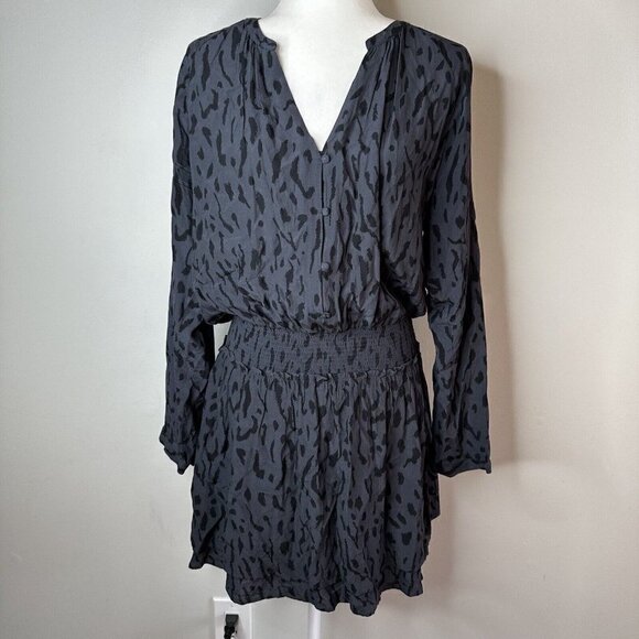 Rails Blue Black Jasmine Ash Cheetah Print Long Sleeve V-neck Mini Dress‎ L - Picture 4 of 16